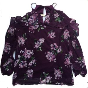 French Connection Cold Shoulder Ruffle Blouse XS